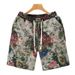 Peony Printed Shorts, Men's Trendy And Personalized Five Piece Pants, 2024 New Men's Ruffled And Handsome Internet Famous Half Cut Pants_voghion.com