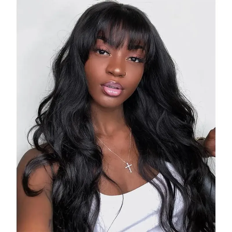 Parrucche di capelli umani Body Wave con frangia senza colla pronte da indossare parrucche completamente realizzate a macchina per le donne_voghion.com
