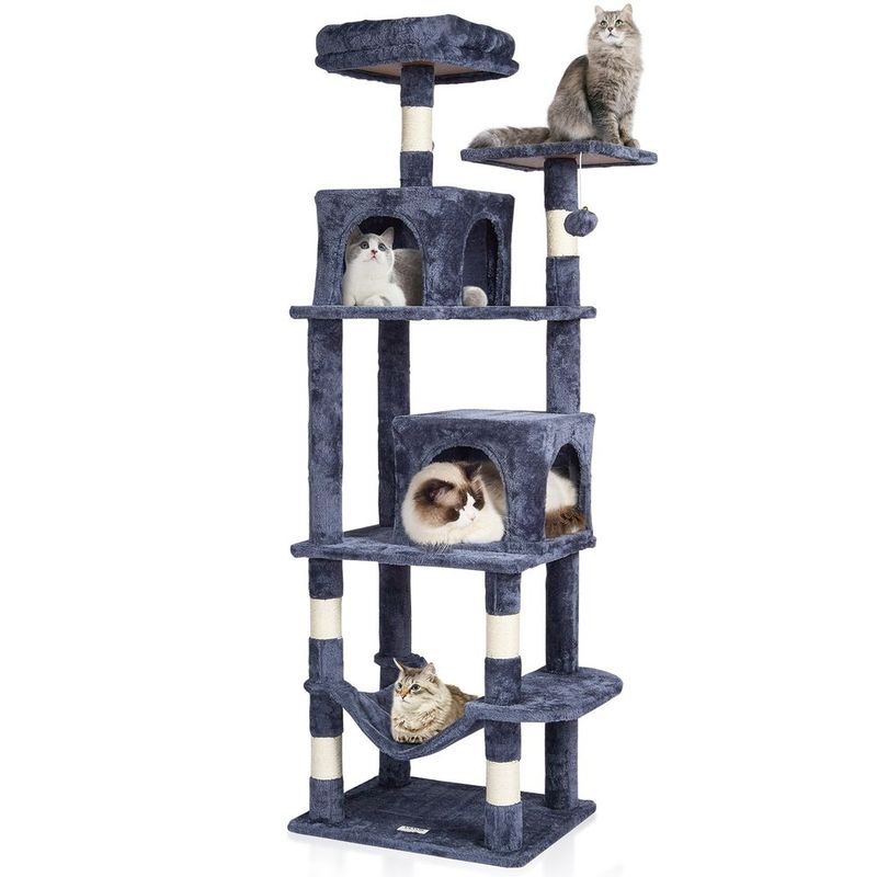 Cat Tree 63' Cat Tower With 2 Cat Condos Sisal Scratching Post Light Grey_voghion.com