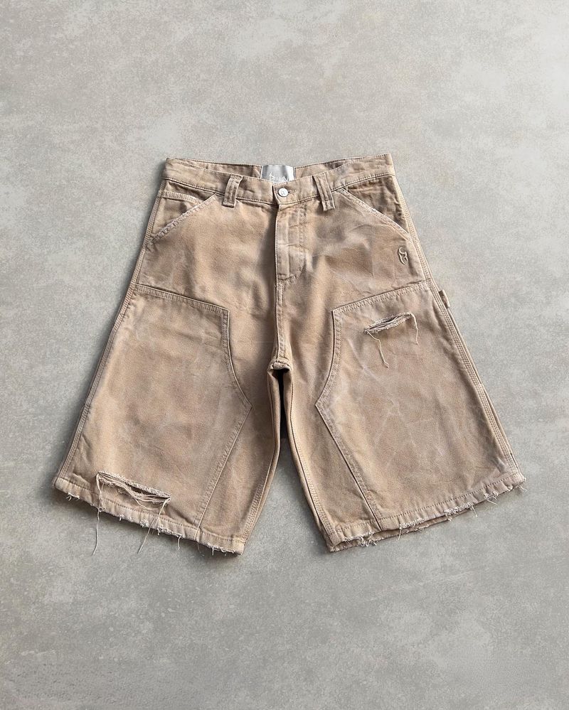 Pantaloncini in denim lavato da uomo, pantaloncini larghi strappati retrò da uomo_voghion.com