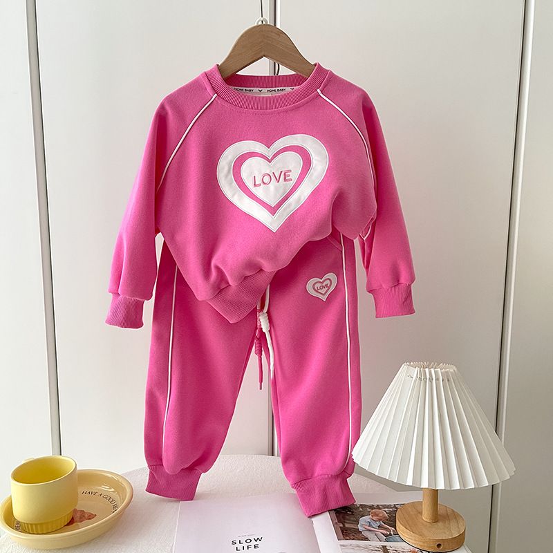 Girls Suits Spring And Autumn 2025 New Style Baby Sweatshirt Sweatpants Two Piece Suit Little Girl Love Style Autumn Clothes_voghion.com