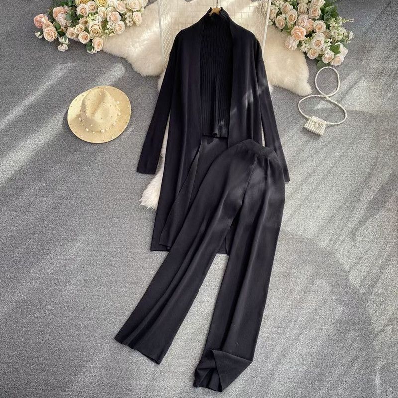 Îmbrăcăminte pentru femei Fashion Casual Slim Splicing Belt tricotat Set din trei piese pentru femei_voghion.com