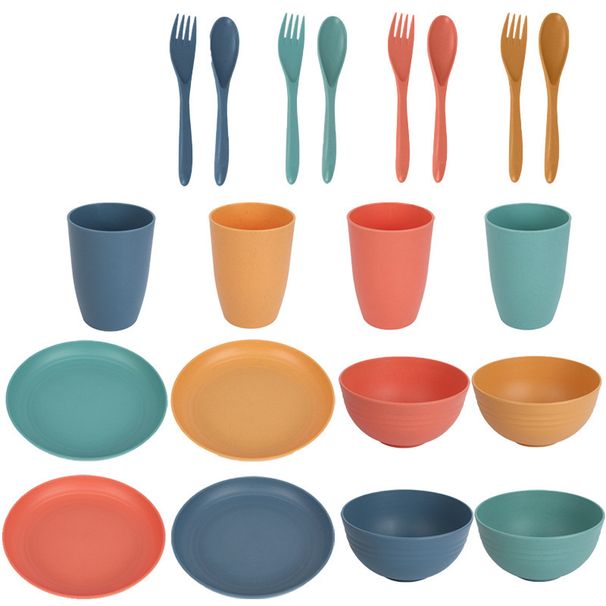 Set di stoviglie in paglia di grano ecologiche - Set di stoviglie minimaliste moderne da 20 pezzi, adatte al microonde_voghion.com