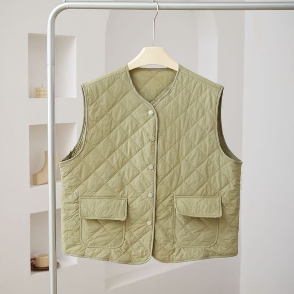 Nouveau gilet polyvalent automne hiver avec gilet col en V sans manches à pince en coton, veste décontractée chaude et ample_voghion.com
