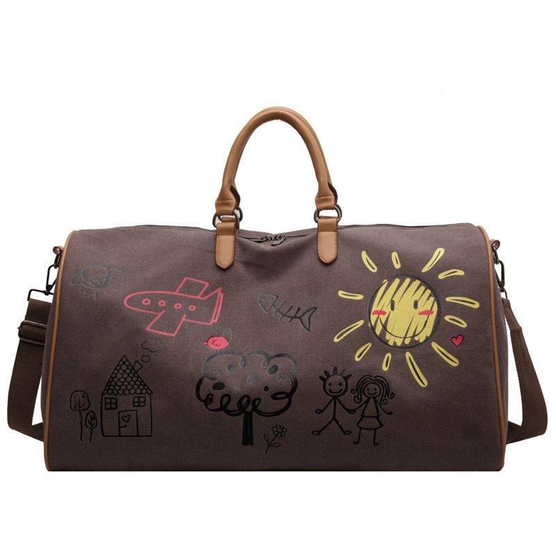 Graffiti canvas printed travel bag, large capacity casual handbag, short distance business trip boarding luggage bag_voghion.com