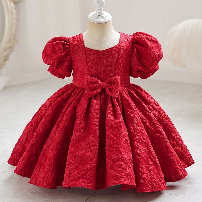 Mother&Kids Meisjesjurk cocktailjurk in hoofse stijl Peuterjurk met pofmouwen en strik Prinsessenjurk_voghion.com
