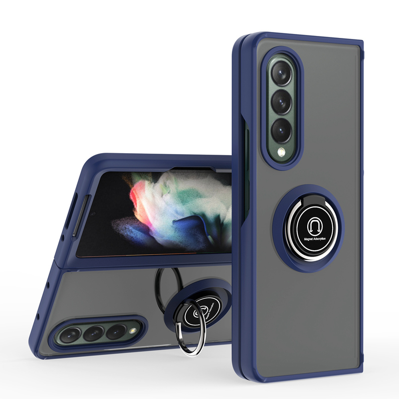 KEYSION Custodia opaca alla moda per Samsung Z Fold 3 5G Supporto per anello trasparente Cover posteriore antiurto per Galaxy Fold 3_voghion.com