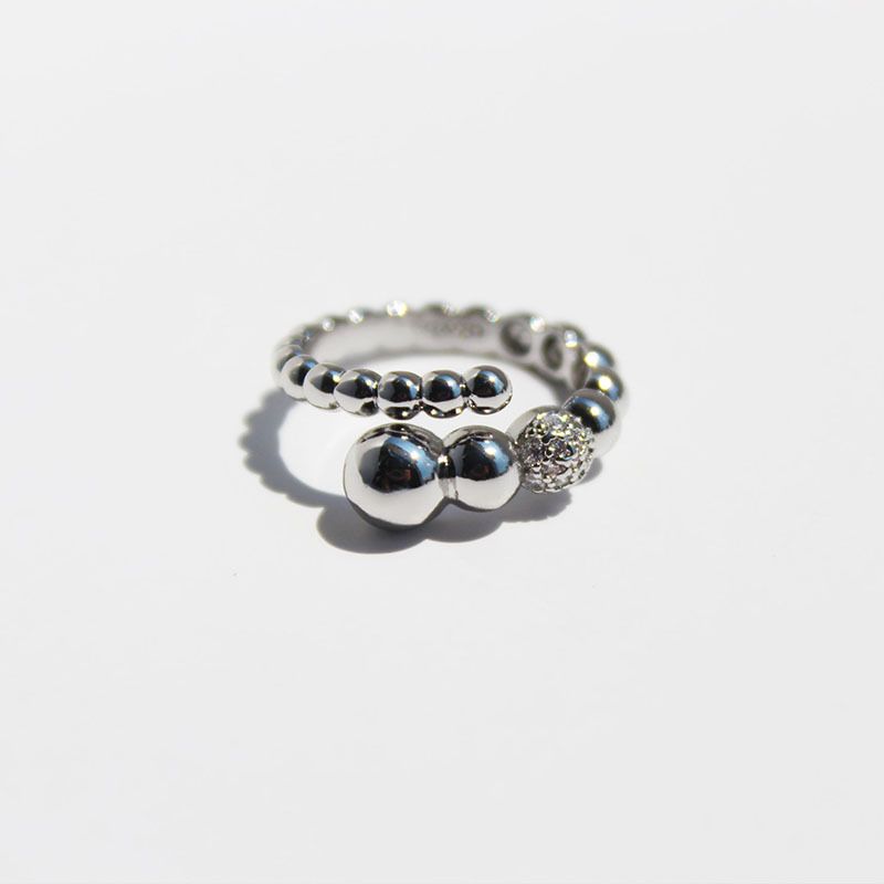 Damenschmuck Messing vergoldet Nischendesign unregelmäßige Goldkugel Zirkon offener Ring Metalltextur Handschmuck_voghion.com