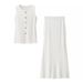 Sommer Damenmode Weste Einfarbig Slim Fit Bodycon Zweiteiliges Strick-Set mit langem Rock für Damen_voghion.com