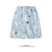 Men's Floral Shorts Quick-Drying Thin Hawaiian Tide Crane Print Five-Point Beach Pants_voghion.com
