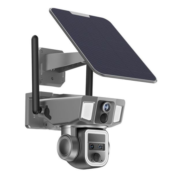 Dubbeldriven 6MP PTZ-säkerhetskamera - 10x optisk zoom Solcells-/batteridriven hybrid Automatisk spårning 360° täckning IP66 Vattentät Färgnattseende_voghion.com