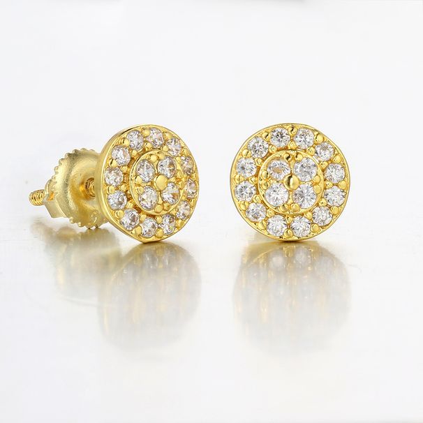 Personalisierter runder Volldiamant für Männer mit mikroeingelegtem Zirkonfaden und Hip-Hop-Ohrringen_voghion.com