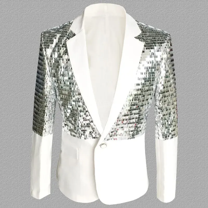 2024 Sequin Splice Fashion Slim Mascuolo Performance Stage Suit Jacket Studio Cantante Costumi Blazer Uomo Taglie Forti_voghion.com