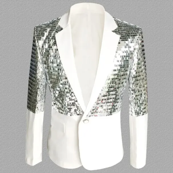 2024 Sequin Splice Fashion Slim Mascuolo Performance Stage Suit Jacket Studio Cantante Costumi Blazer Uomo Taglie Forti_voghion.com