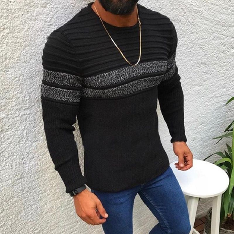 Gestreifter Herrenpullover. Frühlings-Strickpullover für Herren, lässiges Oberteil_voghion.com