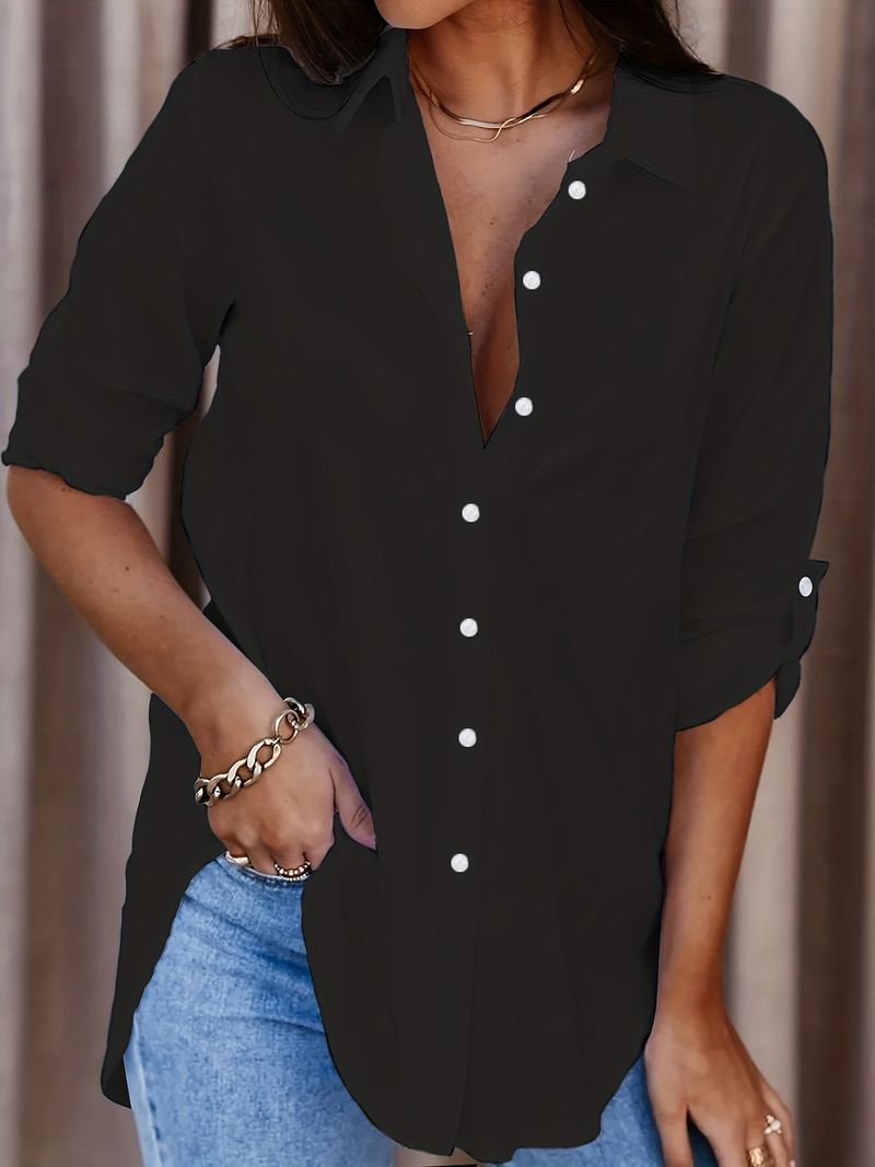 Plus Size Shirt Women's Oversized Longline Button Down Blouse - Minimalist Loose Fit Work & Casual Top_voghion.com