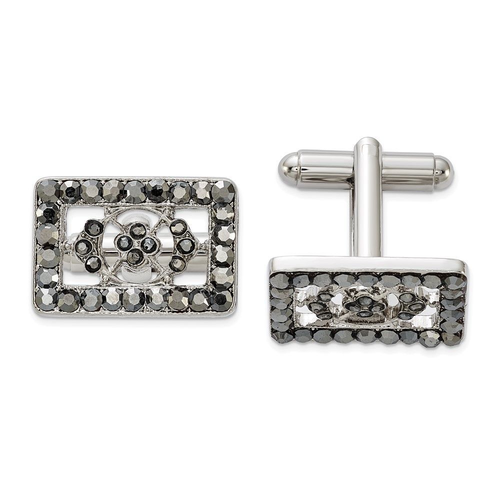1928 Silver-tone Black Crystal Rectangle Cuff Links_voghion.com