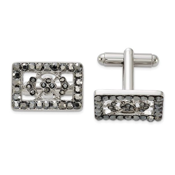 1928 Silver-tone Black Crystal Rectangle Cuff Links_voghion.com