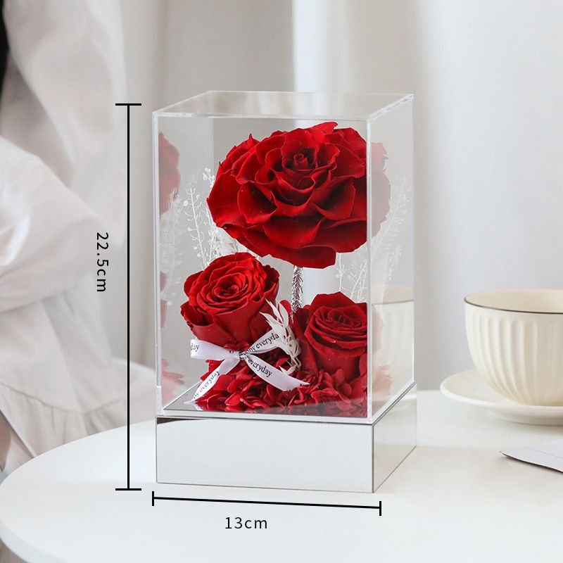 Preserved Flower Acrylic Gift Box - Handmade Real Roses + Crystal Clear Cover, Prince-Themed Design, Valentine's Day/Qixi/Birthday/Anniversary Gift_voghion.com
