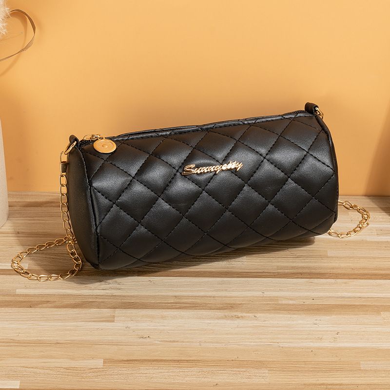 Sac cylindrique Simple, nouveau style, petit sac, vente en gros, petit sac à bandoulière en diamant, sac à bandoulière avec chaîne de fleurs, 2023_voghion.com