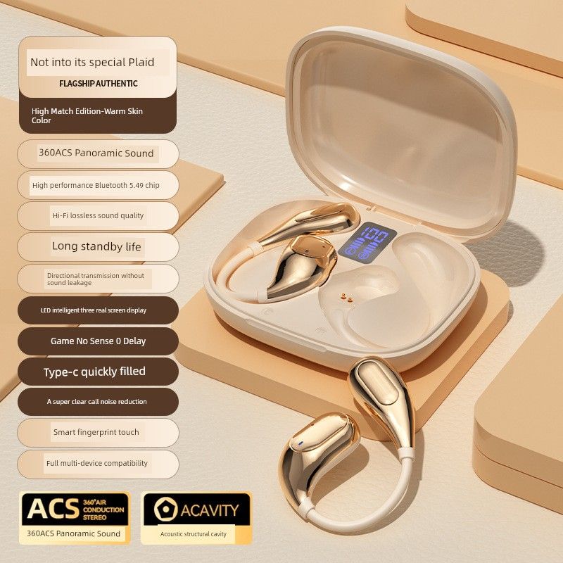 Căști Bluetooth cu senzor de amprentă tactilă pentru sport, montate pe ureche, cu baterie de lungă durată, ecran digital și ecran tactil_voghion.com
