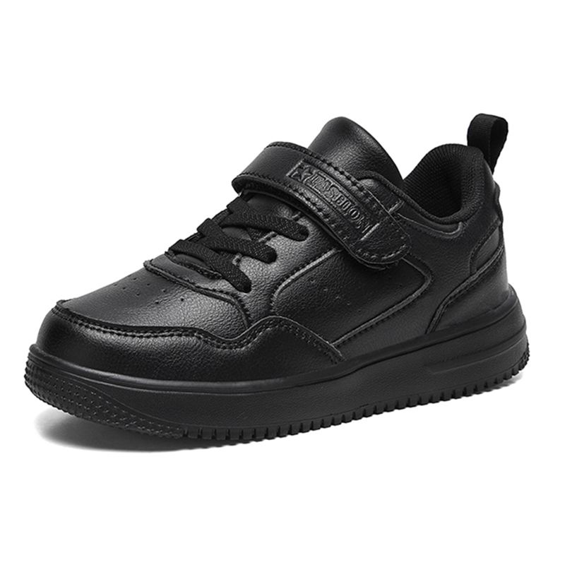 Baskets décontractées en cuir noir pour enfants, chaussures de marche plates antidérapantes pour filles, chaussures de sport légères et de Tennis_voghion.com