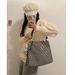 Chessboard grid large capacity women's 2024 new versatile shoulder student fashion niche bag, crossbody bag_voghion.com