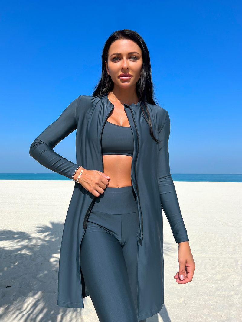 Dameskleding Nieuwe moslim conservatieve effen kleur lange mouwen broek zonbescherming strand badmode driedelig badpak_voghion.com