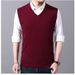 Spring And Autumn Wool Solid Color For Middle-aged Men, High-end V-neck Knitted Sweater, Warm Sleeveless Vest_voghion.com