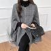 Elegant Batwing Sleeve Wool Cape Coat - Oversized Poncho Style For Women, Autumn Winter Fashion, Casual Loose Fit, Pure Color & Checkered Patterns_voghion.com
