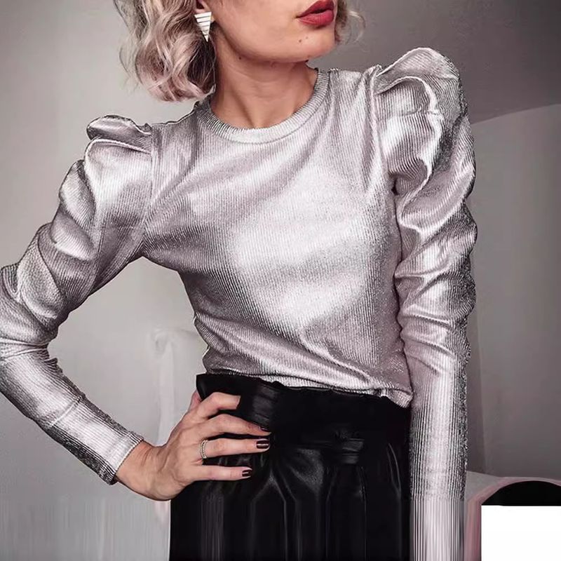 Vêtements pour femmes nouveau printemps et automne nouveau style punk T-shirt style femme estampage à chaud chemise de couleur vive T-shirt quatre couleurs en stock_voghion.com