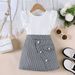 "Girls' Lace & Houndstooth Summer Outfit – Flutter Sleeve Top + Skirt Set (White/Black, 90-130cm)"_voghion.com