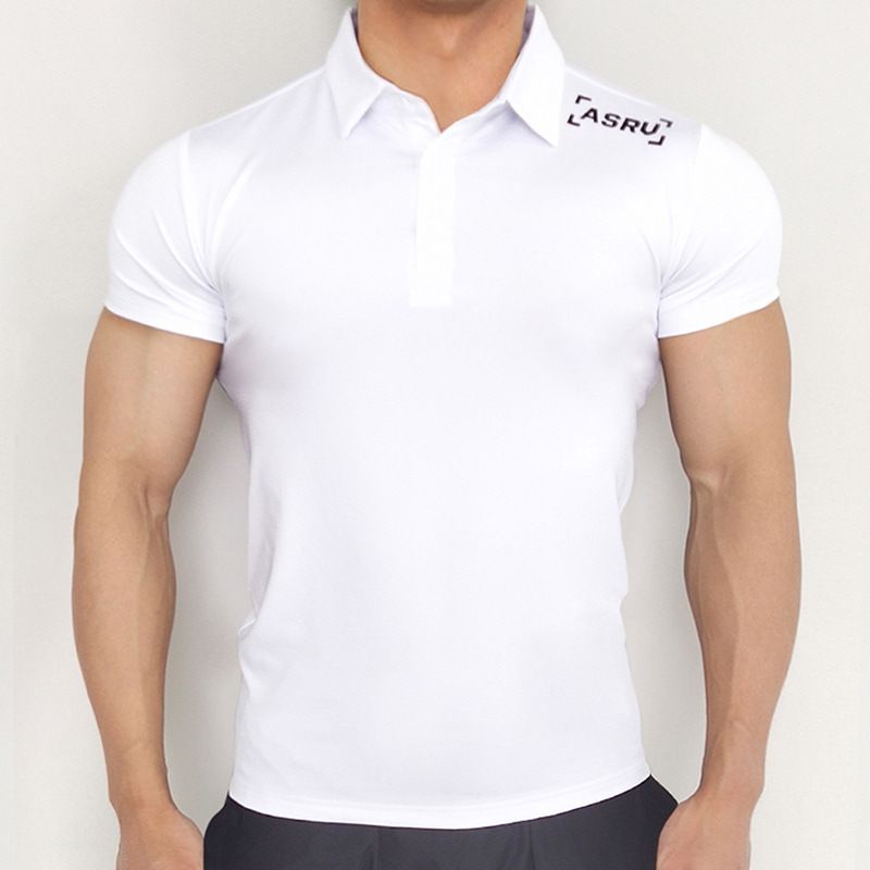 Summer New Arrival Muscle Workout Short-Sleeved T-shirt Men's K-style Casual Fashion Lapel Tight-Fitting Solid Color_voghion.com