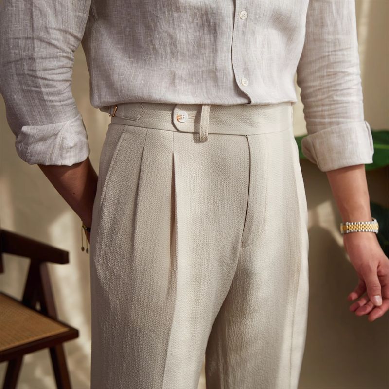 Herrenbekleidung Neue Sommerhose für Herren Naples mit mittlerer Taille und gerader Passform, vielseitige britische Retro-Hose_voghion.com
