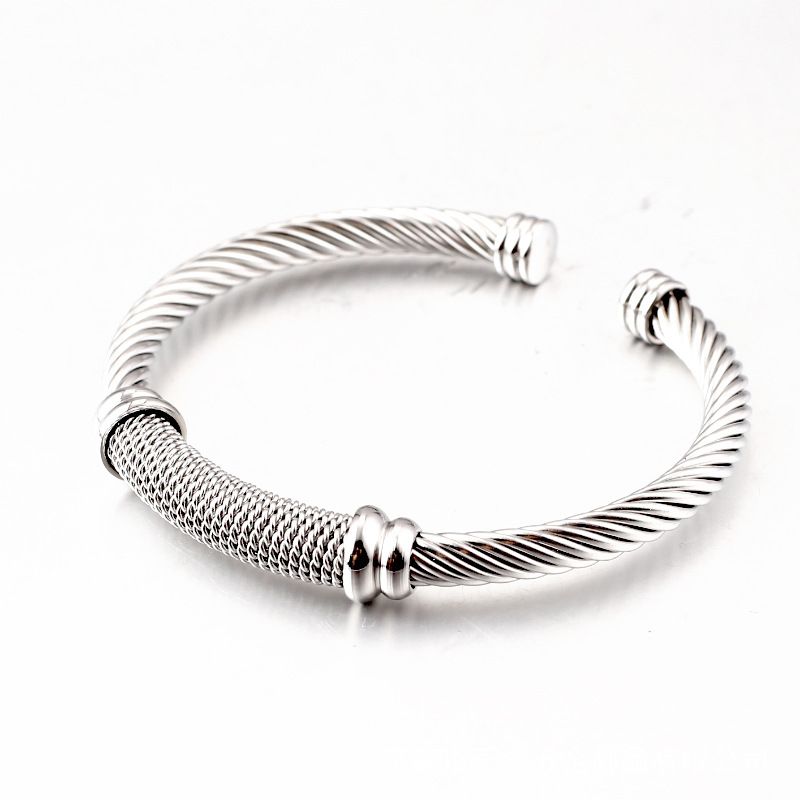 Pulseras de cuerda de cable, pulsera abierta de acero inoxidable, ajuste tipo C, estilo unisex_voghion.com