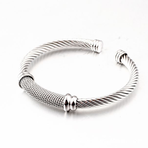 Pulseras de cuerda de cable, pulsera abierta de acero inoxidable, ajuste tipo C, estilo unisex_voghion.com