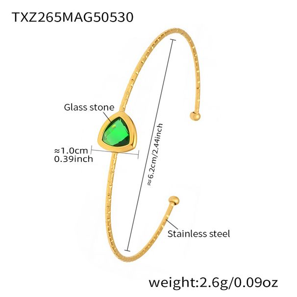 Bracciale in acciaio inossidabile con triangolo quadrato in pietra di vetro verde ceco con apertura regolabile e bracciale in stile Ins_voghion.com