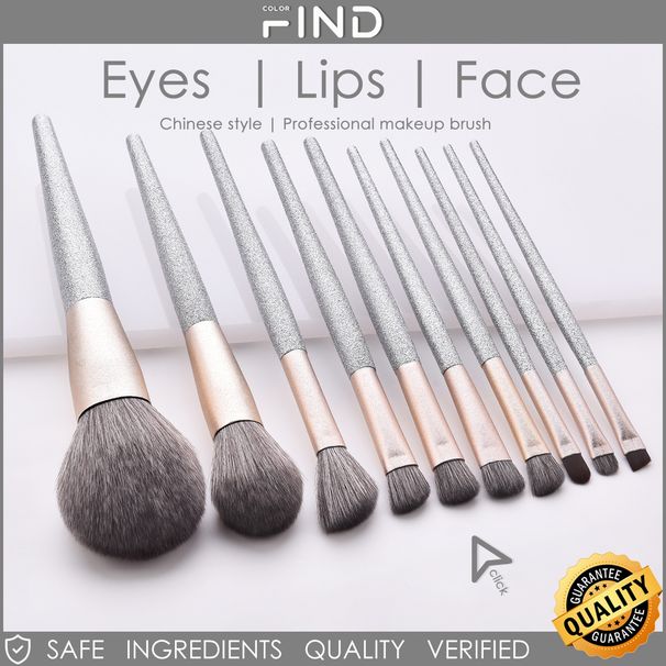 Set di pennelli per trucco professionale FINDCOLOR 10 grigi, tecnologia grigio argento opaco, pennello per fondotinta, alta qualità_voghion.com
