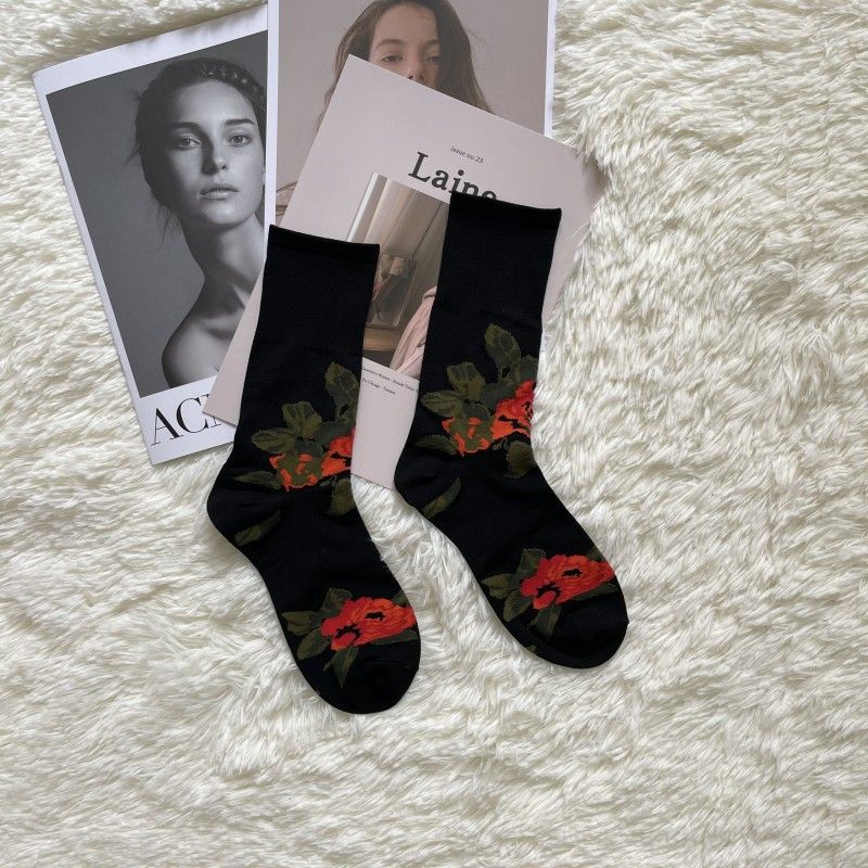 Calzini lunghi a fiori in jacquard floreale in cotone mercerizzato 2025d, alla moda e alla moda_voghion.com