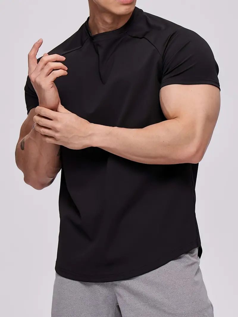 Neues schnelltrocknendes T-Shirt für Herren, einfarbig, Fitness, kurzärmelig, Sommer, Laufsport, schnelltrocknende Kleidung für Herren_voghion.com