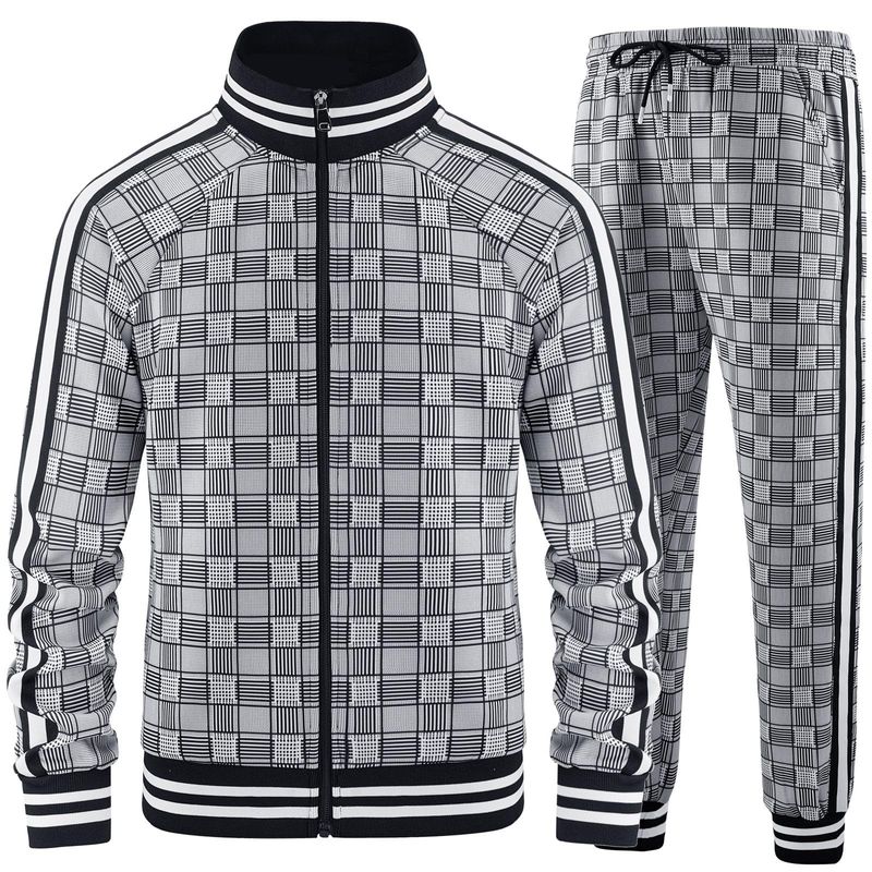 Vêtements pour hommes Nouvelle tendance de costume de sport Impression 3D Fitness Fermeture éclair Col montant Cardigan Costume décontracté_voghion.com
