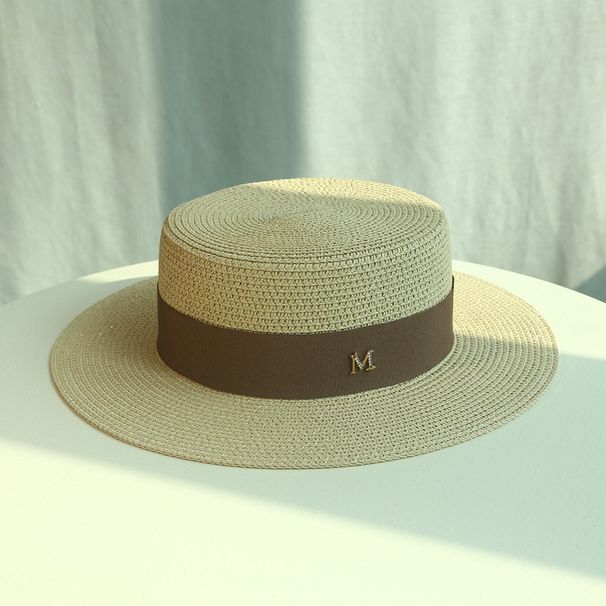 Yaz Tatili İçin Yeni Kadın Panama Düz Kenarlı Fransız Tarzı Plaj Hasır Güneşlik Güneş Koruma Şapkası_voghion.com