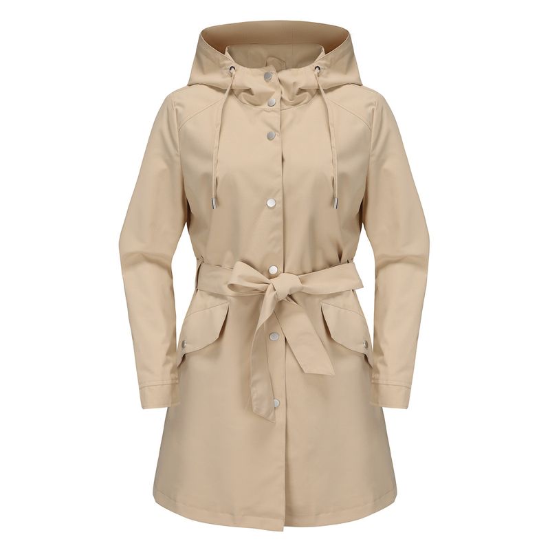 2024 Frühling und Herbst Neue wasserdichte Kapuzenjacke mit Gürtel Dünne lässige lockere Windjacke für Damen_voghion.com