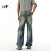 EF JEANS | 2025 Frühling Neue amerikanische Straße Färben und Altern Allmähliche Veränderung Gerade Lose Jeans Flut_voghion.com