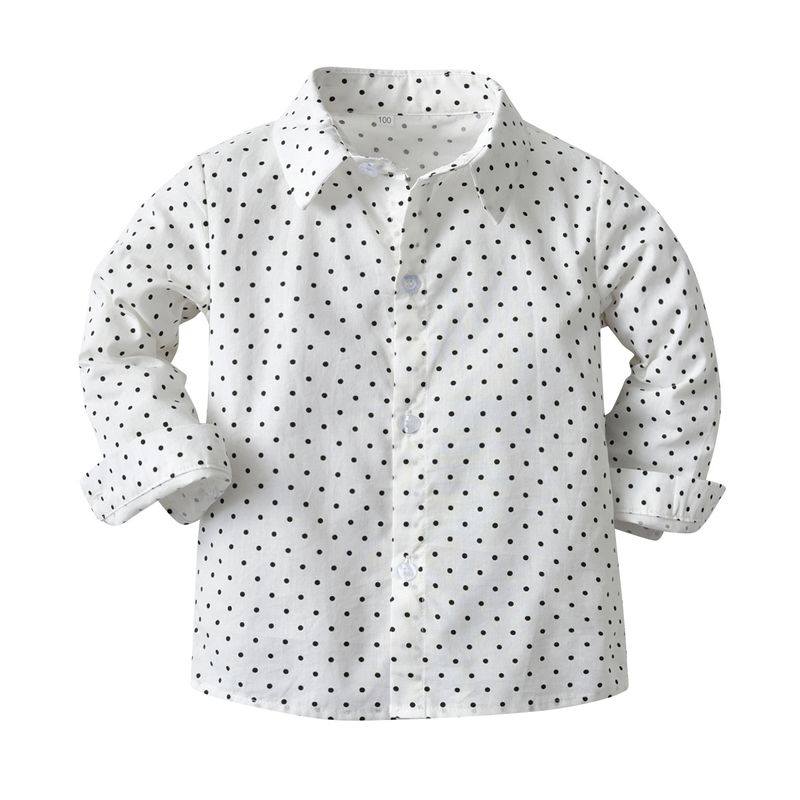 Children's Shirt Cardigan Polka-dot Lapel Long-sleeved Spring Shirt For Boys And Girls_voghion.com