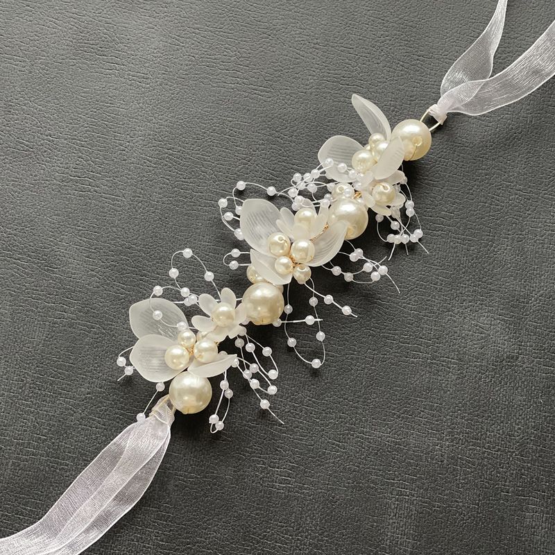 Bride wedding girl dress accessories Pearl handmade wrist flower bracelet wreath set headdress hair accessories_voghion.com