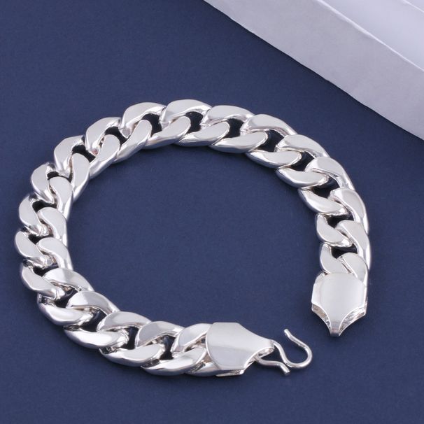 Braccialetto in argento da uomo con chiusura singola, catena cubana, placcato piatto NK da 13 mm, per il sud-est asiatico, transfrontaliero, all'ingrosso_voghion.com