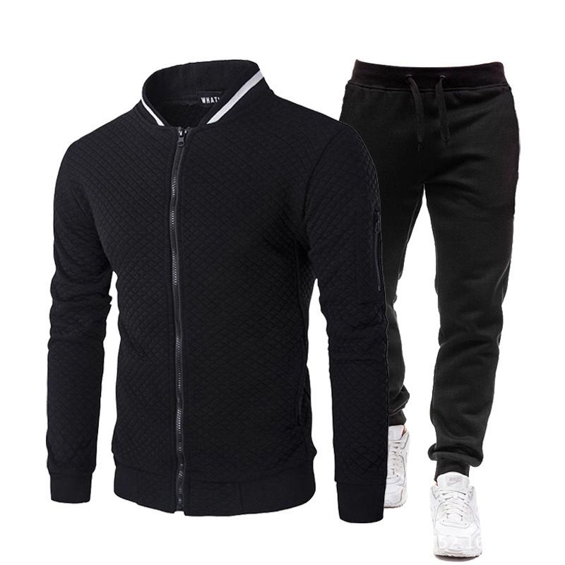 New spring and autumn fashion sweater zipper stand collar sweater jacket men's casual plaid cardigan solid color suit_voghion.com