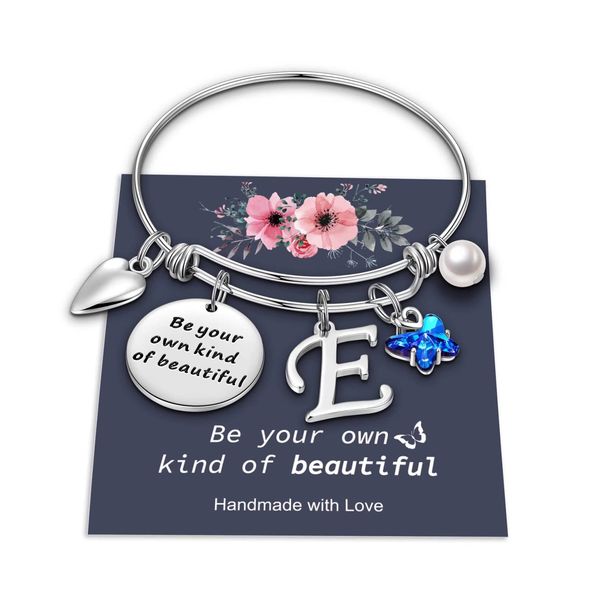 Bracciale con etichetta rotonda regolabile, ciondolo a forma di farfalla blu con perla dell'amore, bracciale in acciaio inossidabile con ciondolo a forma di lettera_voghion.com
