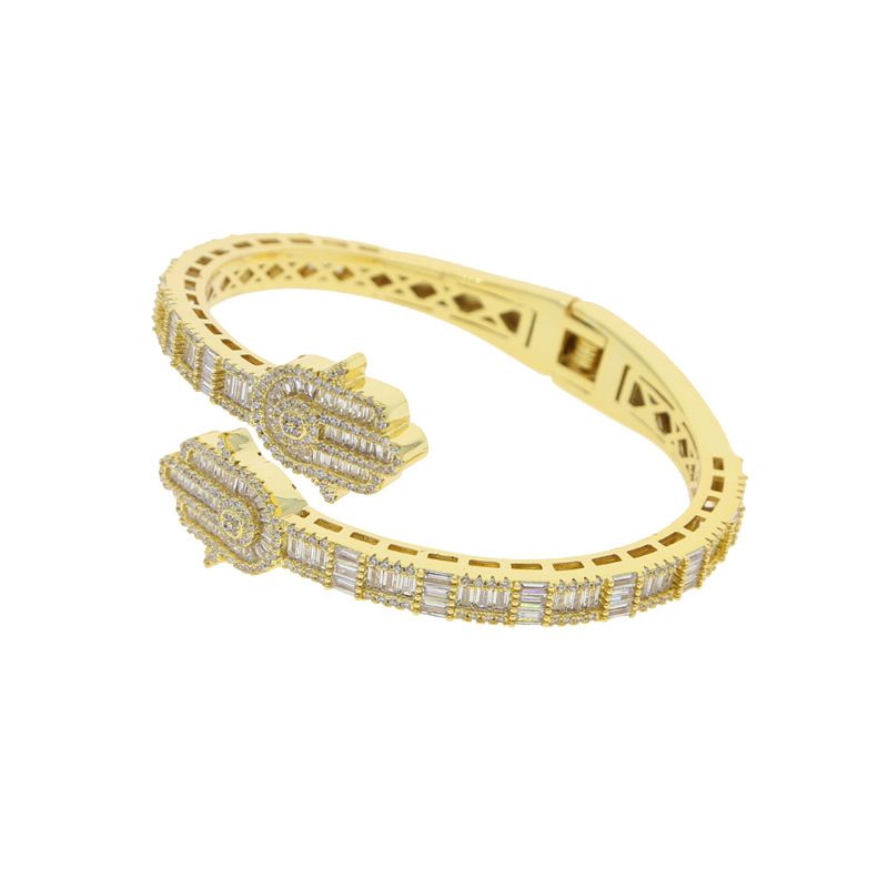 Pulseira unissex de moda, nova pulseira aberta com zircônia incrustada, formato de palmeira Hamsa, masculina e feminina, pulseira de hip hop_voghion.com